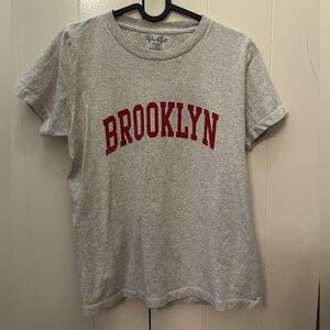 Brandy Melville Gray T-Shirt with Red Brooklyn Print